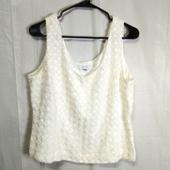 TAHARI Arthur Levine Lace Cropped Tank Top White Designer Overlay Side Zip Sz 16 - Picture 1 of 10